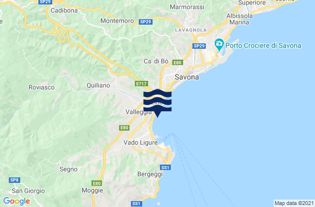 Mapa da tábua de marés em Quiliano, Italy