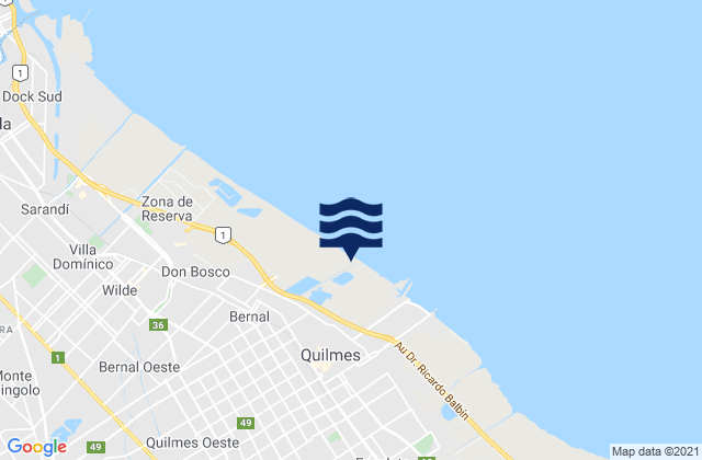 Mapa da tábua de marés em Quilmes, Argentina