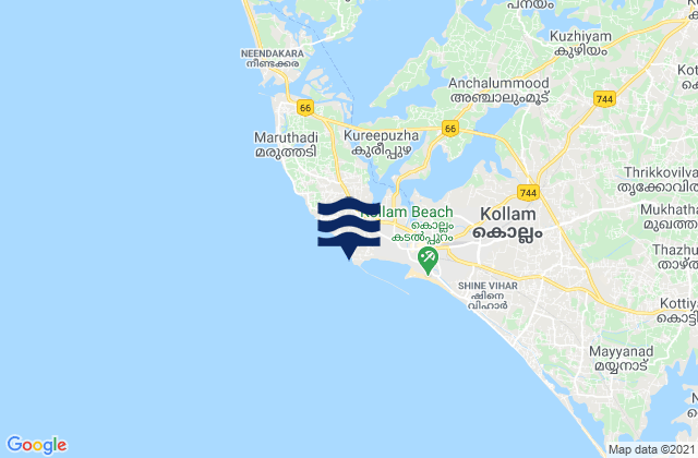 Mapa da tábua de marés em Quilon, India