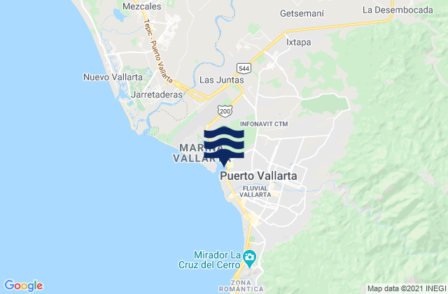 Mapa da tábua de marés em Quimixto, Mexico