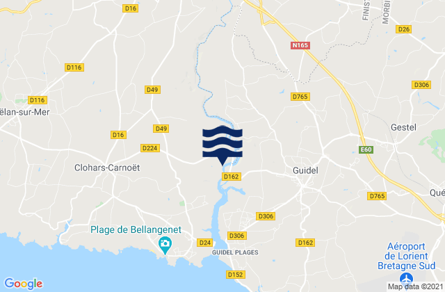 Mapa da tábua de marés em Quimperlé, France
