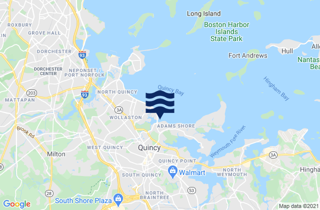 Mapa da tábua de marés em Quincy, United States