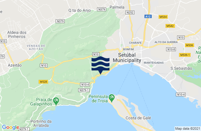 Mapa da tábua de marés em Quinta do Anjo, Portugal