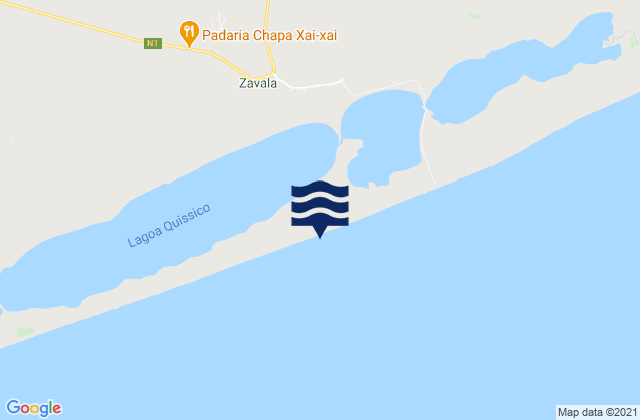 Mapa da tábua de marés em Quissico, Mozambique