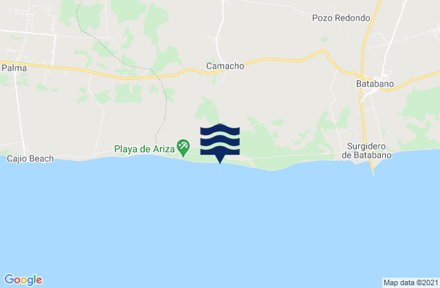 Mapa da tábua de marés em Quivicán, Cuba