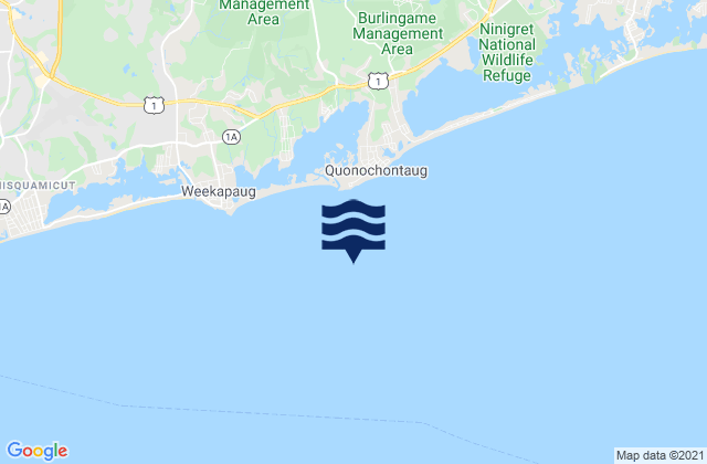 Mapa da tábua de marés em Quonochontaug Beach 1.1 miles S of, United States