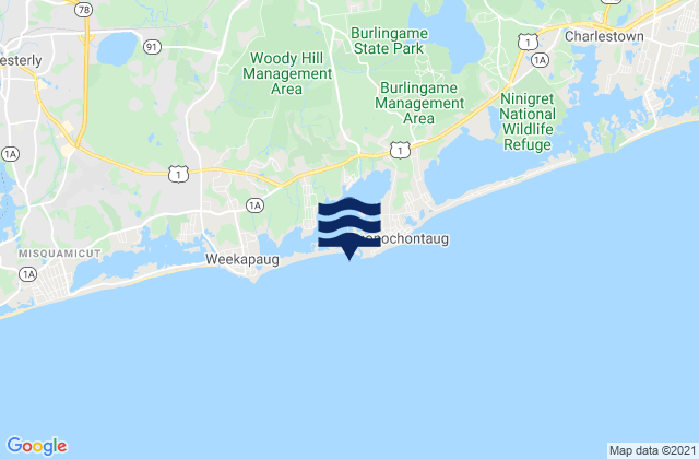 Mapa da tábua de marés em Quonochontaug Beach, United States