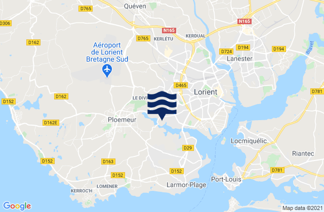Mapa da tábua de marés em Quéven, France
