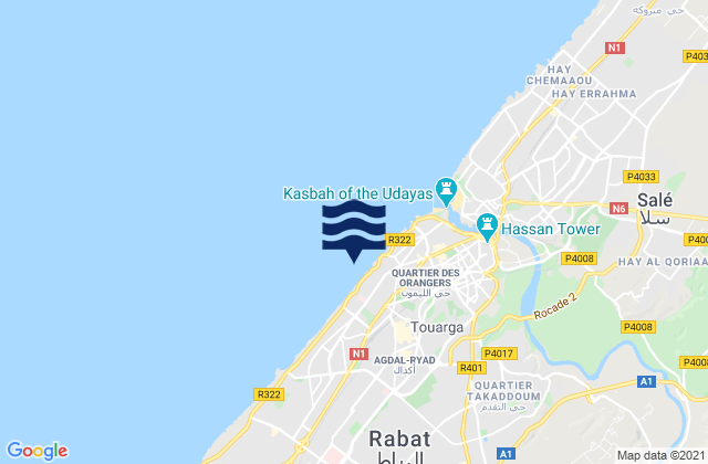 Mapa da tábua de marés em Rabat, Morocco