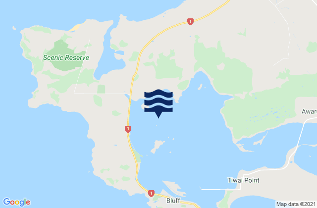 Mapa da tábua de marés em Rabbit Island, New Zealand