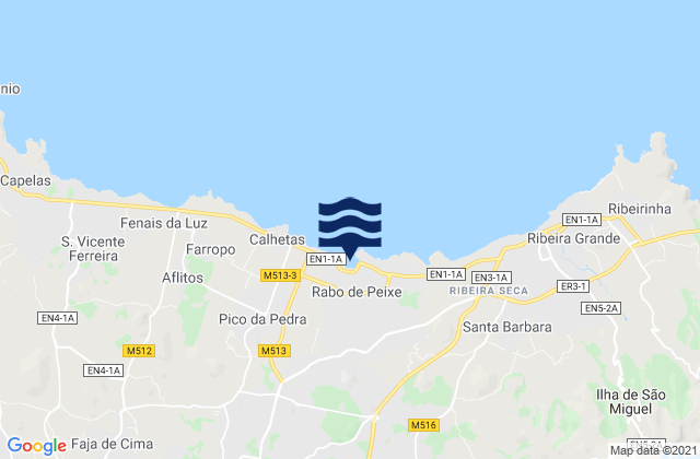Mapa da tábua de marés em Rabo de Peixe, Portugal