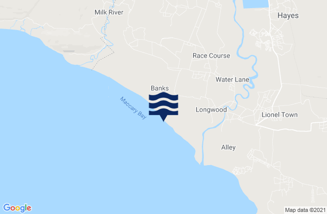 Mapa da tábua de marés em Race Course, Jamaica