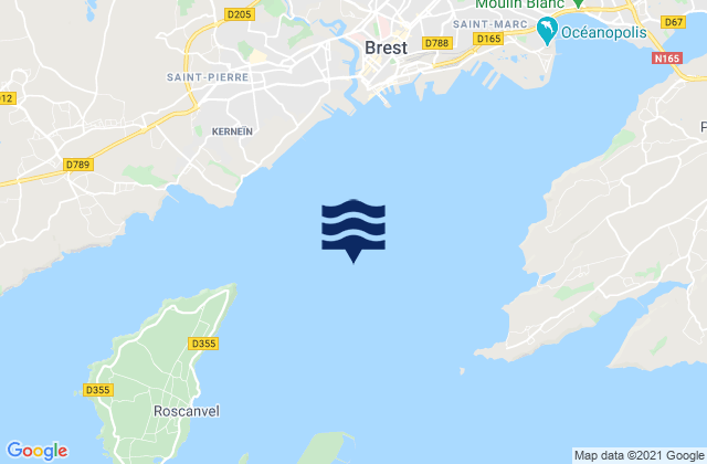 Mapa da tábua de marés em Rade de Brest, France