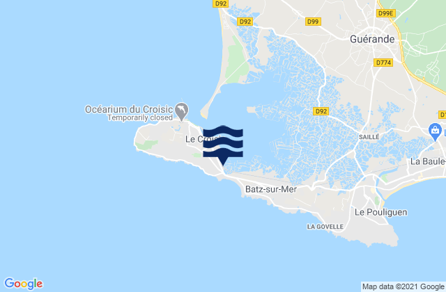 Mapa da tábua de marés em Rade de Croisic, France