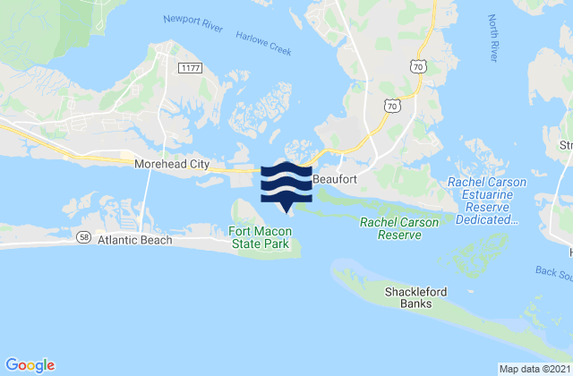 Mapa da tábua de marés em Radio Island E of, United States