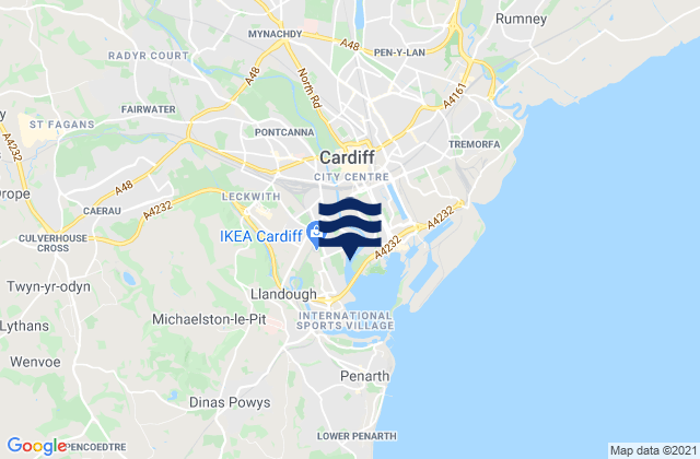 Mapa da tábua de marés em Radyr, United Kingdom