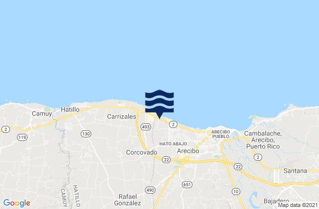 Mapa da tábua de marés em Rafael Gonzalez, Puerto Rico