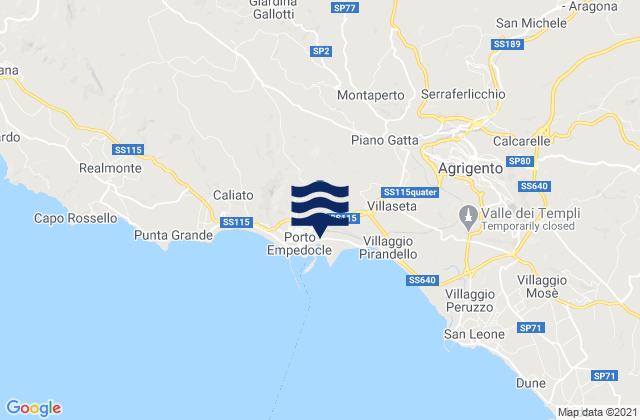 Mapa da tábua de marés em Raffadali, Italy