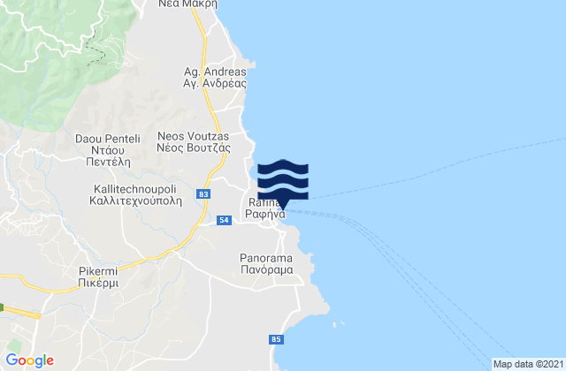 Mapa da tábua de marés em Rafína, Greece