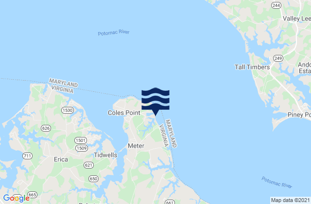 Mapa da tábua de marés em Ragged Point Coles Neck Va., United States