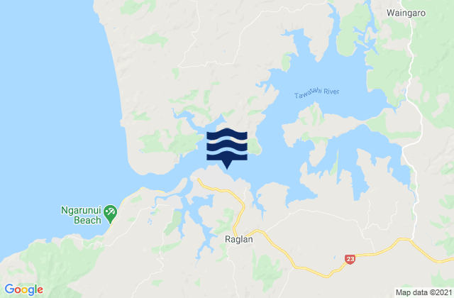 Mapa da tábua de marés em Raglan, New Zealand
