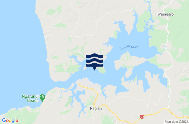 Mapa da tábua de marés em Raglan Harbour (Whaingaroa), New Zealand