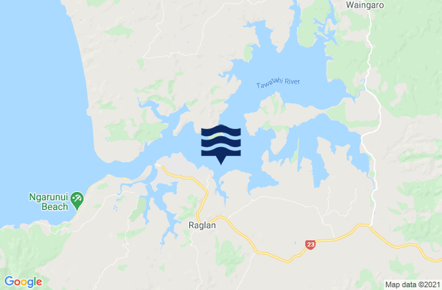 Mapa da tábua de marés em Raglan Harbour, New Zealand