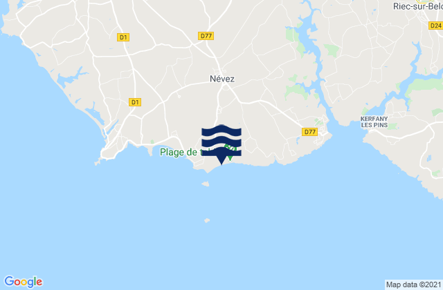 Mapa da tábua de marés em Raguenes, France