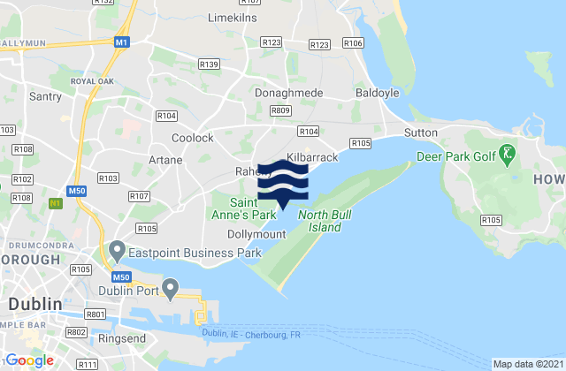 Mapa da tábua de marés em Raheny, Ireland