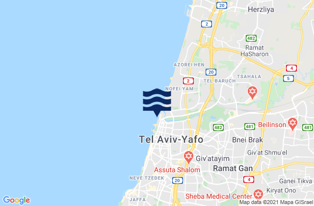 Mapa da tábua de marés em Ramat Gan, Israel