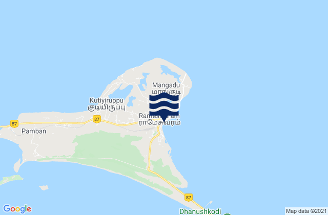 Mapa da tábua de marés em Rameswaram, India