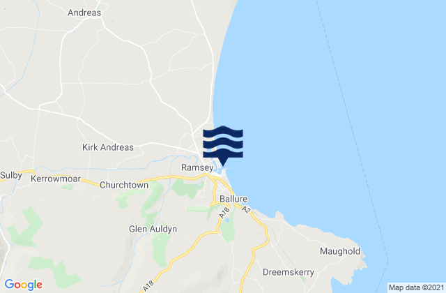 Mapa da tábua de marés em Ramsey, Isle of Man