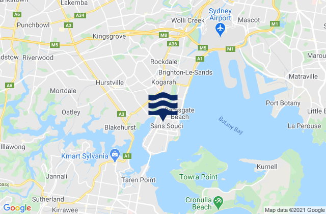 Mapa da tábua de marés em Ramsgate, Australia