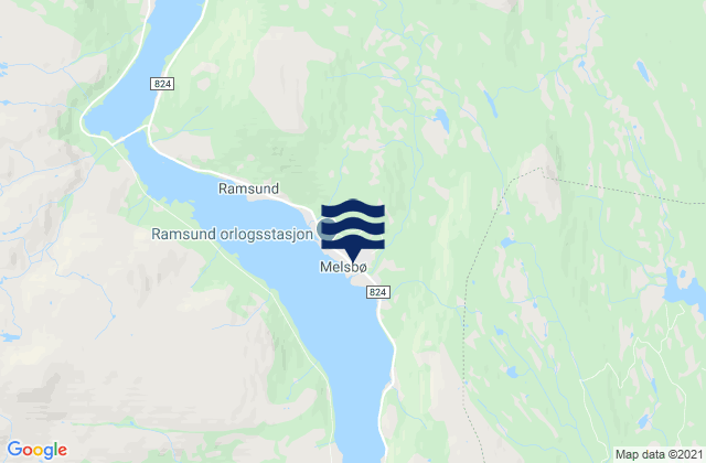 Mapa da tábua de marés em Ramsund, Norway