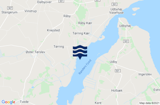 Mapa da tábua de marés em Randers Kommune, Denmark