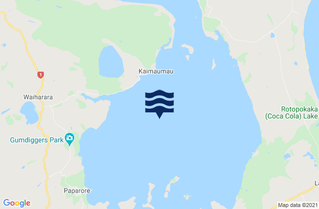 Mapa da tábua de marés em Rangaunu Harbour, New Zealand