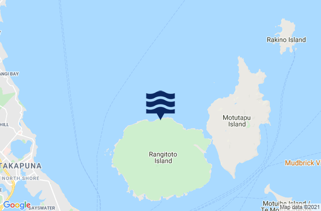 Mapa da tábua de marés em Rangitoto Island, New Zealand