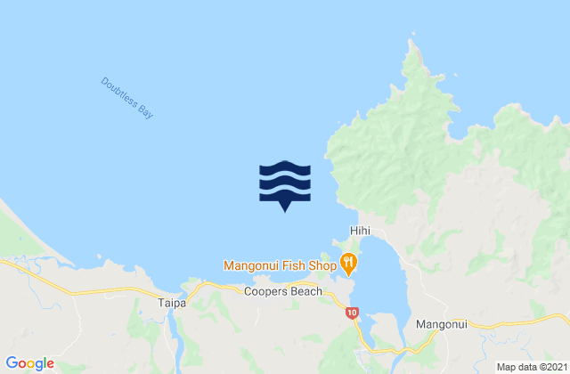 Mapa da tábua de marés em Rangitoto Peninsula, New Zealand