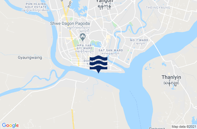 Mapa da tábua de marés em Rangoon Rangoon River, Myanmar