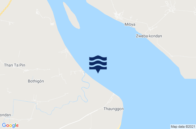 Mapa da tábua de marés em Rangoon River, Myanmar