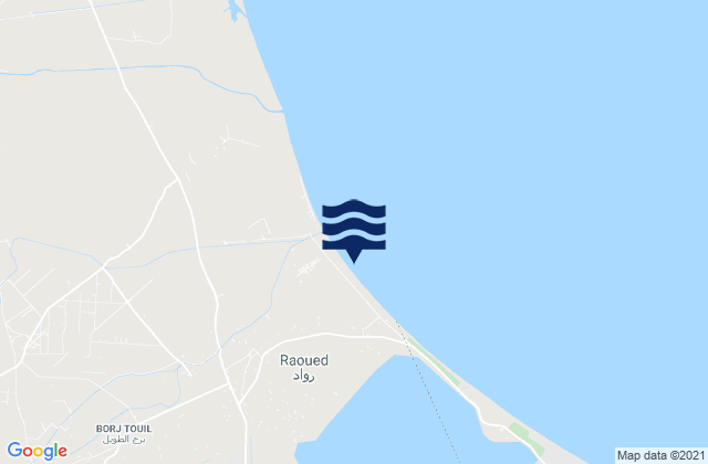 Mapa da tábua de marés em Raoued, Tunisia