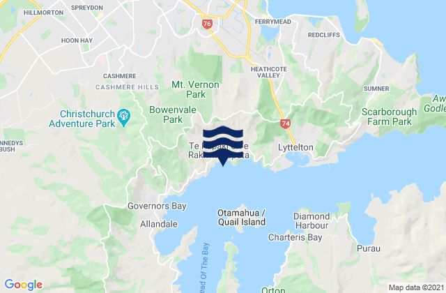 Mapa da tábua de marés em Rapaki Bay, New Zealand