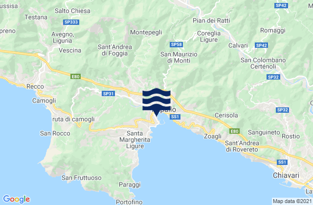 Mapa da tábua de marés em Rapallo, Italy