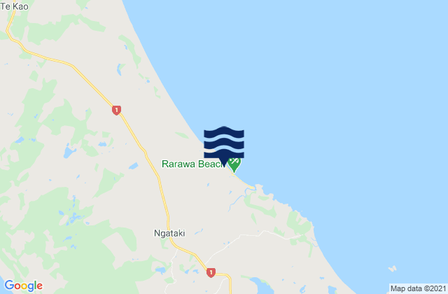 Mapa da tábua de marés em Rarawa Beach, New Zealand