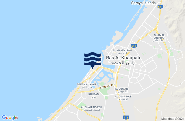 Mapa da tábua de marés em Ras Al Khaimah City, United Arab Emirates