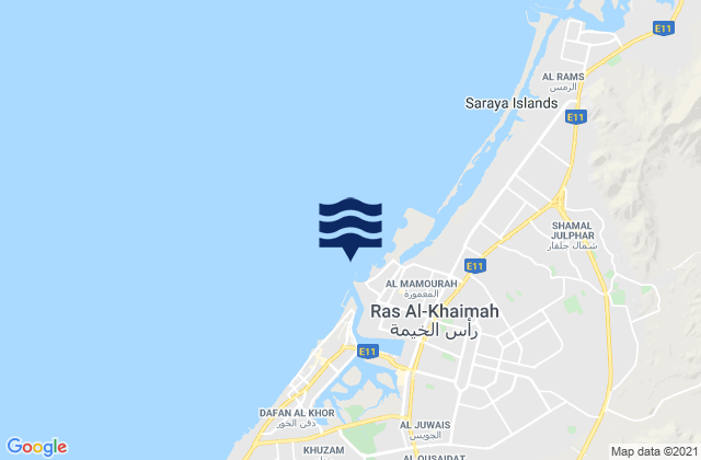 Mapa da tábua de marés em Ras al Khaymah, Iran