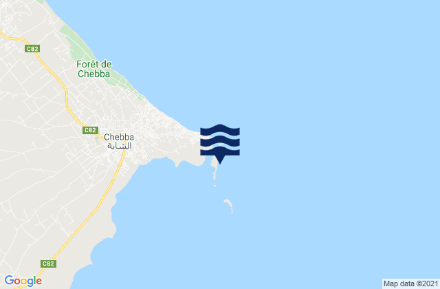 Mapa da tábua de marés em Rass Kaboudia, Tunisia