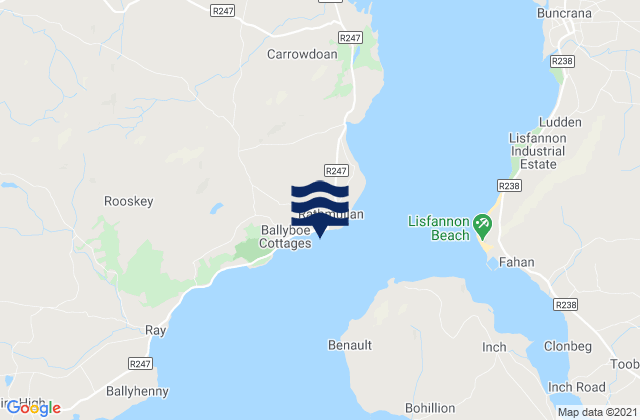Mapa da tábua de marés em Rathmullan, Ireland