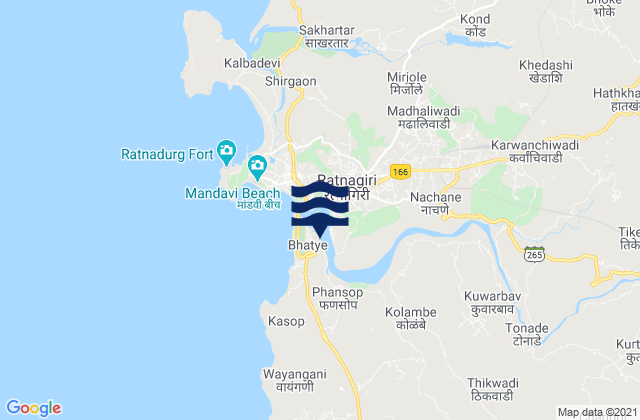 Mapa da tábua de marés em Ratnagiri Bay, India