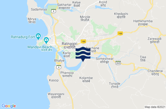 Mapa da tábua de marés em Ratnagiri, India